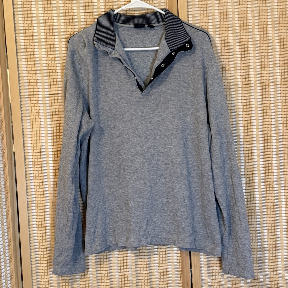 Hugo Boss Mens L Sweater Gray Snaps Preppy‎ Outdoors Streetwear Activewear